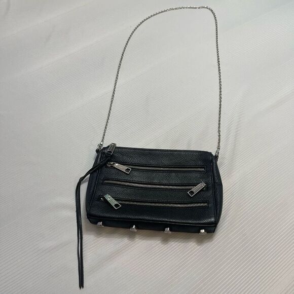 Rebecca Minkoff Black Leather Triple Zipper Rocker Crossbody Handbag - Picture 1 of 12